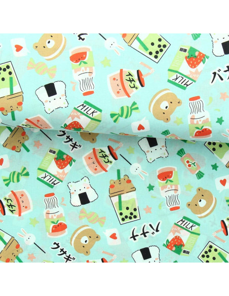 Tissu popeline de coton - Moumo vert et rouge