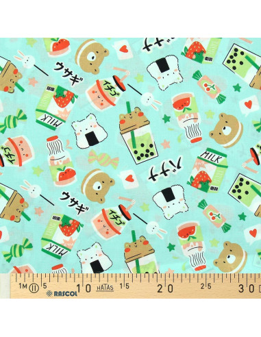 Tissu popeline de coton - Moumo vert et rouge