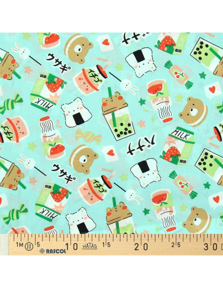 Tissu popeline de coton - Moumo vert et rouge
