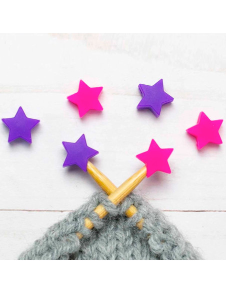 Bouchons stoppeurs de mailles pour aiguilles à tricoter - Étoiles rose et violet