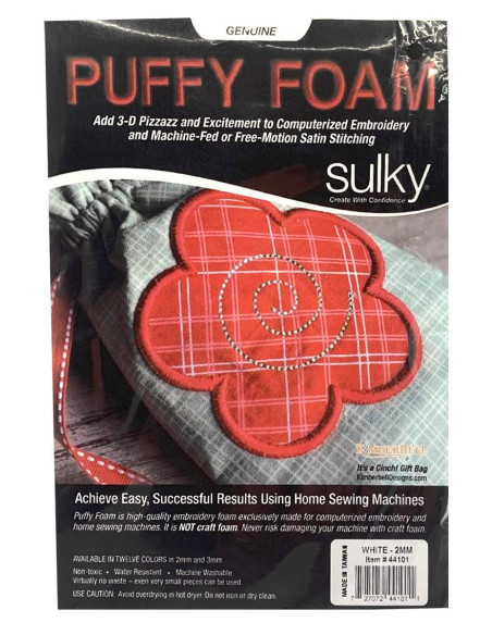 Paquet de 3 feuilles de mousse 3D Puffy 2 mm pour broderie - Blanc