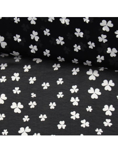 Tissu mousseline imprimée - Trèfle noir