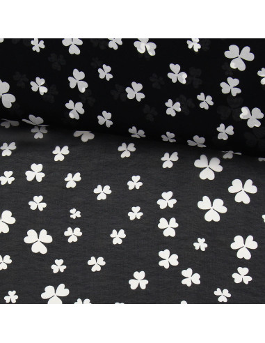 Tissu mousseline imprimée - Trèfle noir