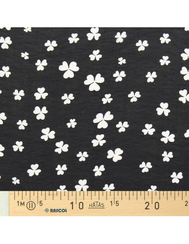 Tissu mousseline imprimée - Trèfle noir