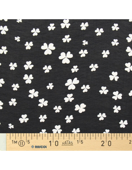 Tissu mousseline imprimée - Trèfle noir