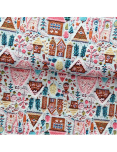 Tissu popeline de coton - Hancel gris et rose