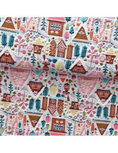 Tissu popeline de coton - Hancel gris et rose