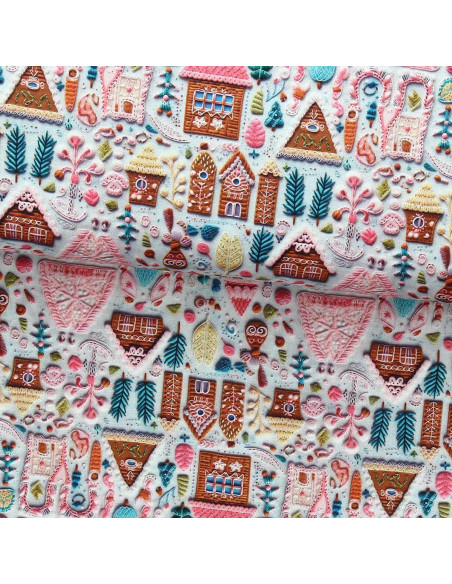 Tissu popeline de coton - Hancel gris et rose