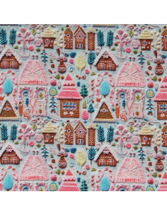 Tissu popeline de coton - Hancel gris et rose 2
