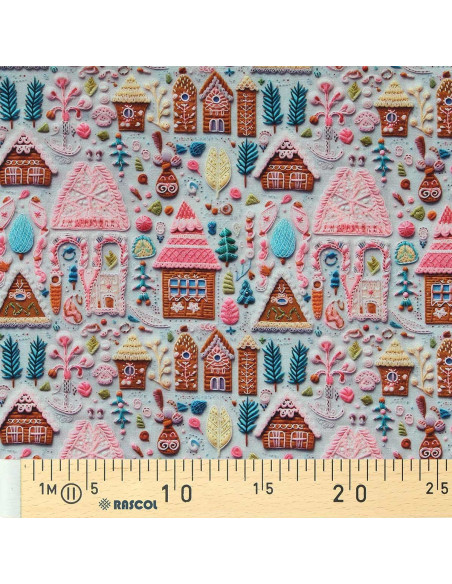 Tissu popeline de coton - Hancel gris et rose