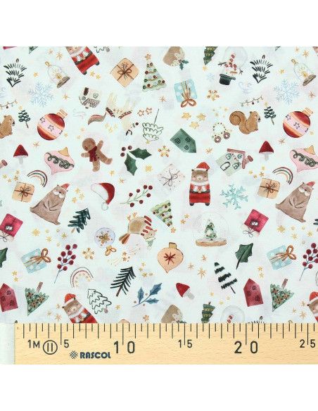 Tissu popeline de coton - Visby blanc et rouge