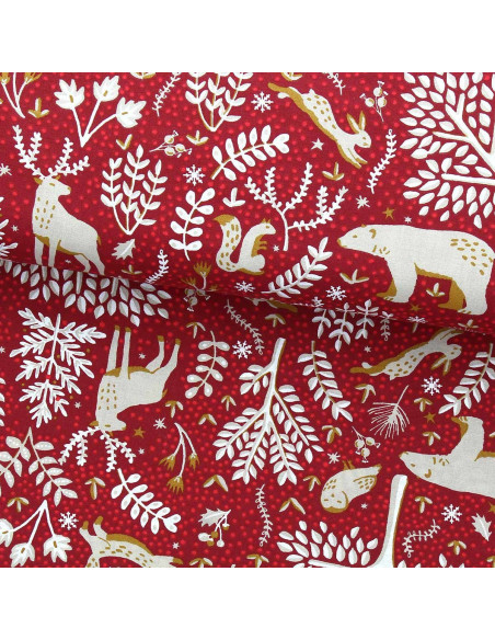Tissu popeline de coton - Rovalia rouge et beige