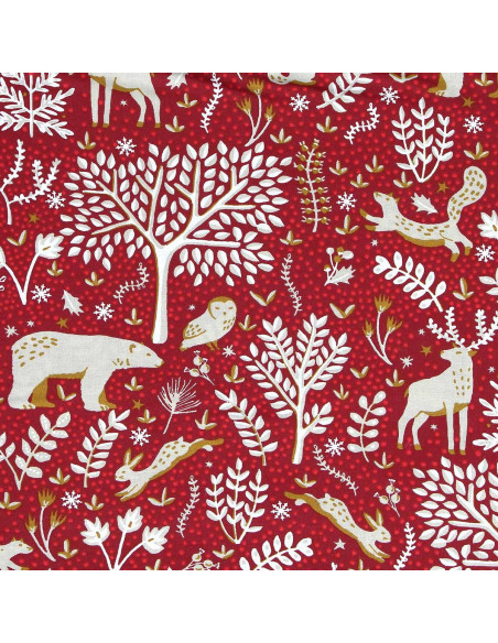 Tissu popeline de coton - Rovalia rouge et beige