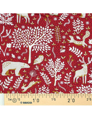 Tissu popeline de coton - Rovalia rouge et beige