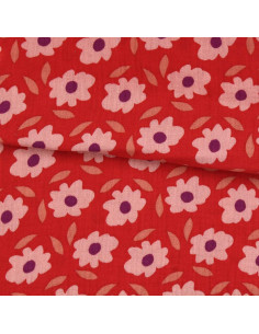 Tissu double gaze imprimé - Floli rouge et violet