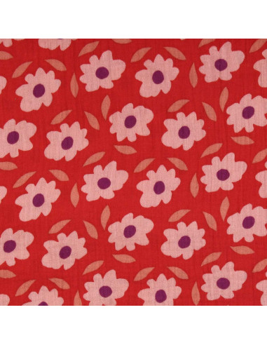 Tissu double gaze imprimé - Floli rouge et violet