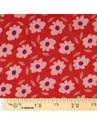 Tissu double gaze imprimé - Floli rouge et violet