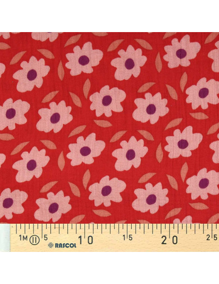 Tissu double gaze imprimé - Floli rouge et violet