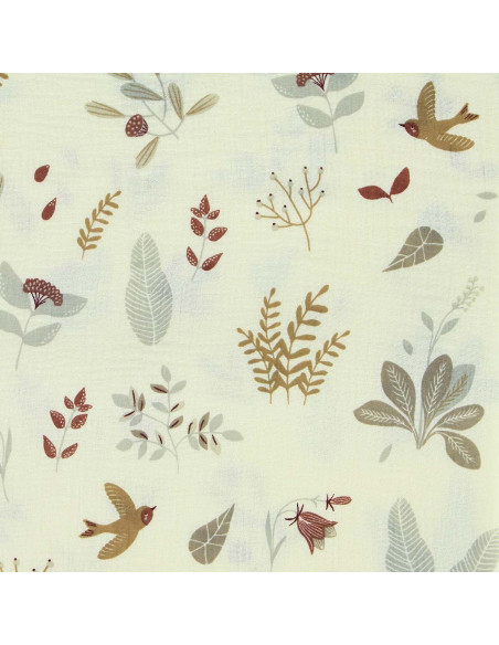 Tissu double gaze imprimé - Elisa écru et gris