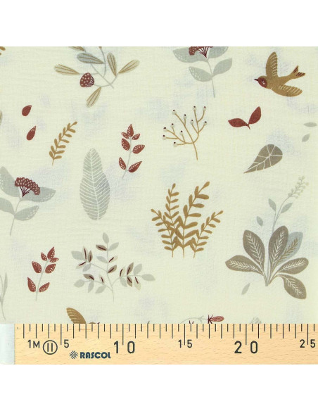 Tissu double gaze imprimé - Elisa écru et gris