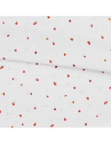 Tissu double gaze imprimé - Coreo blanc et rouge