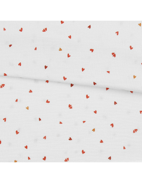Tissu double gaze imprimé - Coreo blanc et rouge