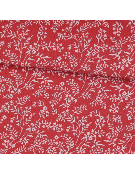 Tissu double gaze imprimé - Taznak santal et rose