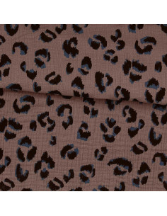 Tissu double gaze imprimé - Fauve taupe et noir