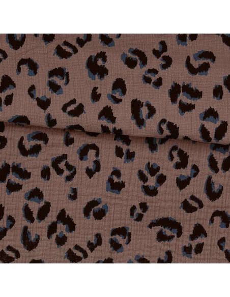 Tissu double gaze imprimé - Fauve taupe et noir