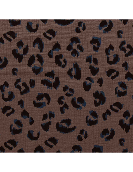 Tissu double gaze imprimé - Fauve taupe et noir