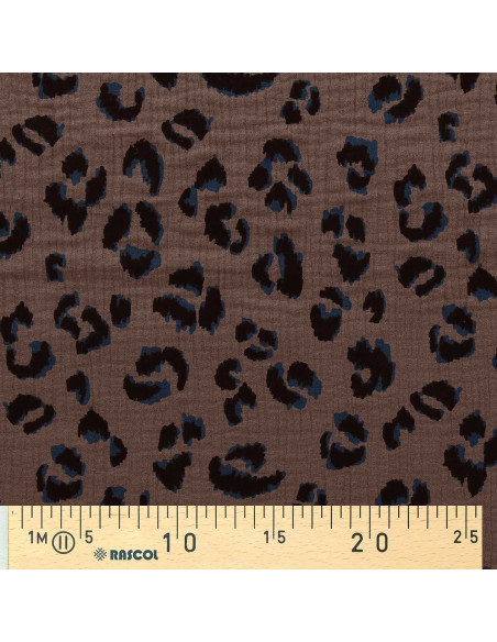 Tissu double gaze imprimé - Fauve taupe et noir