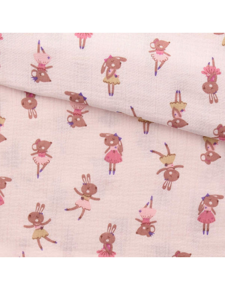 Tissu double gaze imprimé - Fifi morganite