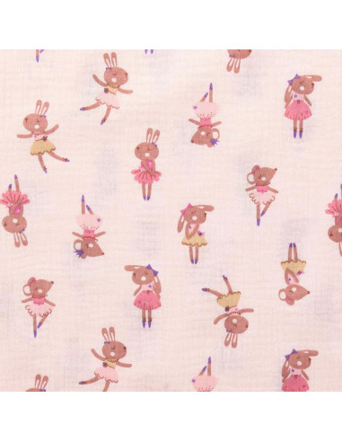 Tissu double gaze imprimé - Fifi morganite
