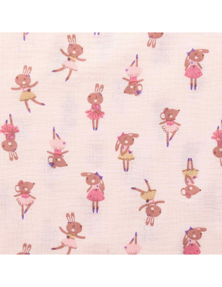 Tissu double gaze imprimé - Fifi morganite