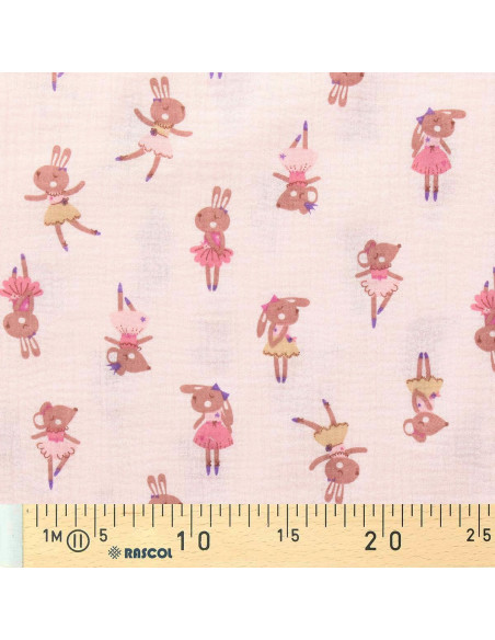 Tissu double gaze imprimé - Fifi morganite