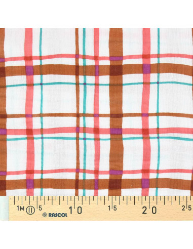 Tissu double gaze imprimé - Lucien écru et orange