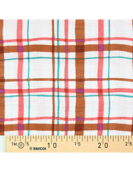 Tissu double gaze imprimé - Lucien écru et orange