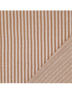 Tissu double gaze gaufrée rayures - Caramel et blanc cassé