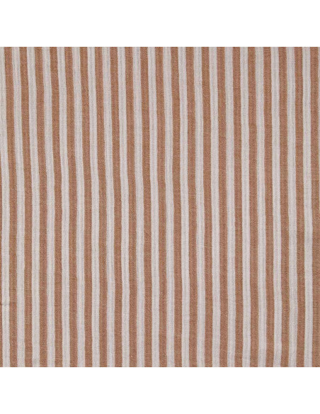 Tissu double gaze gaufrée rayures - Caramel et blanc cassé