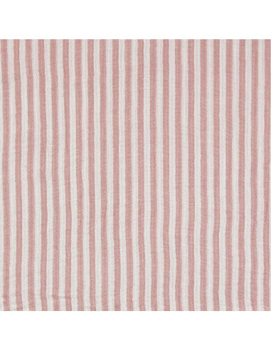 Tissu double gaze gaufrée rayures - Vieux rose et blanc cassé