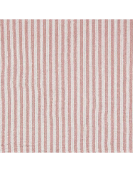 Tissu double gaze gaufrée rayures - Vieux rose et blanc cassé