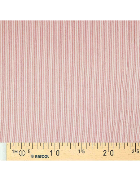 Tissu double gaze gaufrée rayures - Vieux rose et blanc cassé
