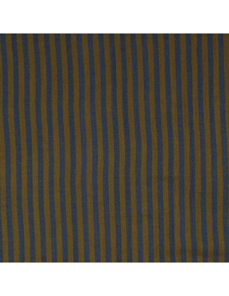 Tissu double gaze gaufrée rayures - Bronze et cobalt