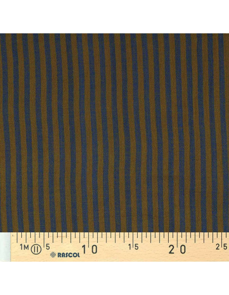 Tissu double gaze gaufrée rayures - Bronze et cobalt