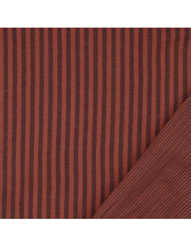 Tissu double gaze gaufrée rayures - Charbon et toffee