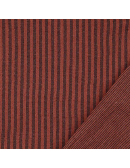 Tissu double gaze gaufrée rayures - Charbon et toffee
