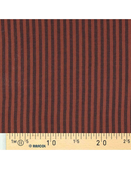 Tissu double gaze gaufrée rayures - Charbon et toffee