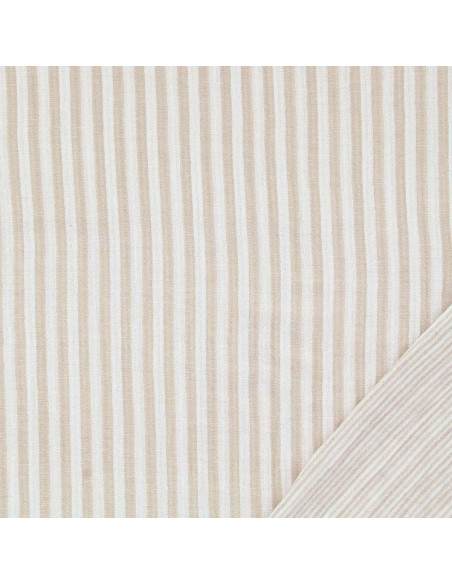 Tissu double gaze gaufrée rayures - Galet et blanc cassé
