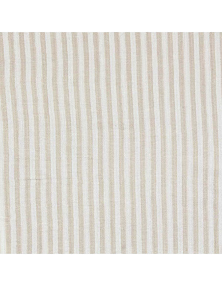 Tissu double gaze gaufrée rayures - Galet et blanc cassé