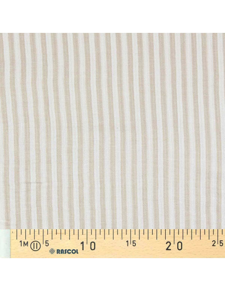 Tissu double gaze gaufrée rayures - Galet et blanc cassé